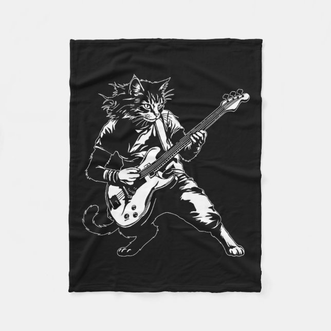 Funny Cat Playing B Guitar Rock Music Lover Musici Fleecedecke (Vorderseite)