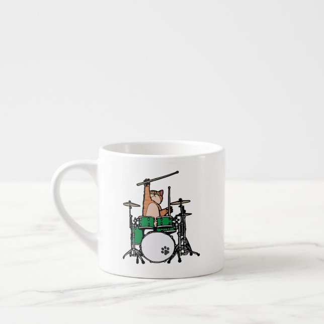 Funny Cat Playing Drums, Cat Drummer, Drummer Gift Espressotasse (Links)