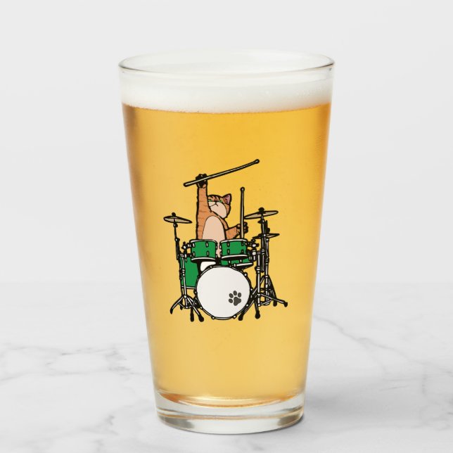 Funny Cat Playing Drums, Cat Drummer, Drummer Gift Glas (Vorne (Gefüllt))