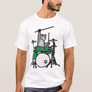 Funny Cat Playing Drums, Cat Drummer, Drummer Gift T-Shirt