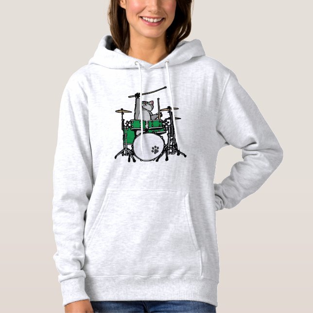 Funny Cat Playing Drums, Cat Drummer Hoodie (Vorderseite)