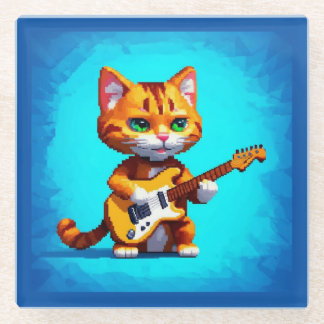 Funny Cat Playing Guitar Glasuntersetzer