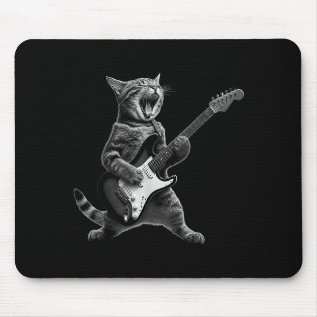 Funny Cat Playing Guitar Rock And Roll Men Women K Mousepad (Vorne)