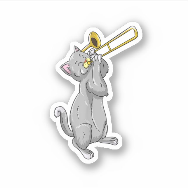 Funny Cat Playing Trombone Gift Cool Kitten Musici Aufkleber (Vorderseite)