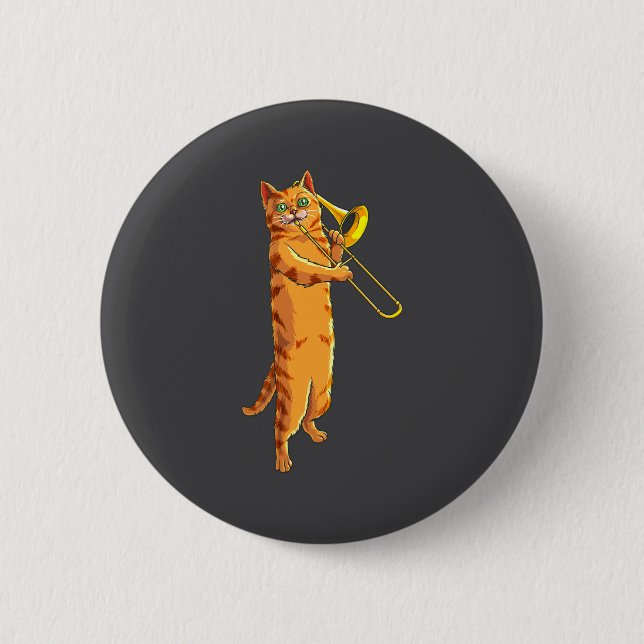 Funny Cat Playing Trombone Gift Cool Kitten Musici Button (Vorderseite)