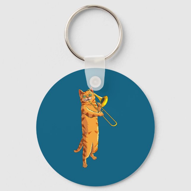 Funny Cat Playing Trombone Gift Cool Kitten Musici Schlüsselanhänger (Vorderseite)