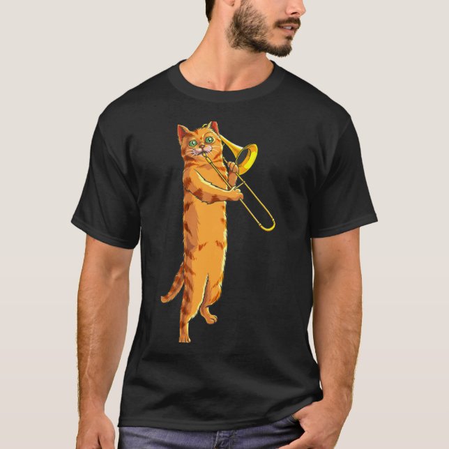 Funny Cat Playing Trombone Gift Cool Kitten Musici T-Shirt (Vorderseite)