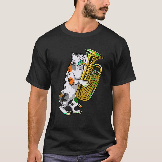 Funny Cat Playing Tuba Geschenk Niedlich Kitten Mu T-Shirt (Vorderseite)