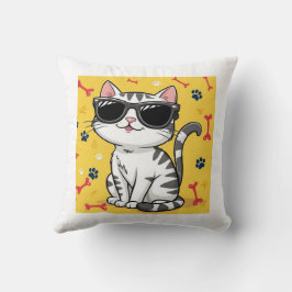 Funny Cat Poster, Cartoon Katze mit Sonnenbrille Kissen