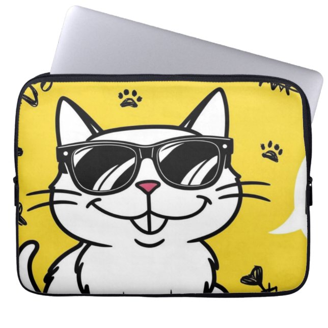 Funny Cat Poster, Cartoon Katze mit Sonnenbrille Laptopschutzhülle (Vorderseite)