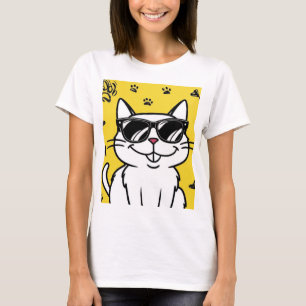 Funny Cat Poster, Cartoon Katze mit Sonnenbrille T-Shirt