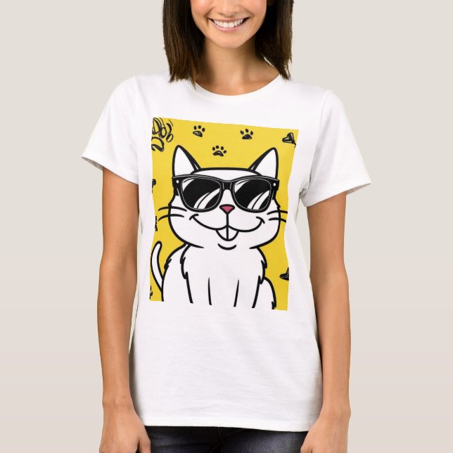 Funny Cat Poster, Cartoon Katze mit Sonnenbrille T-Shirt (Vorderseite)