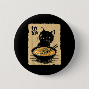 Funny Cat Ramen T-Shirt Niedlich Kawaii Japanisch Button