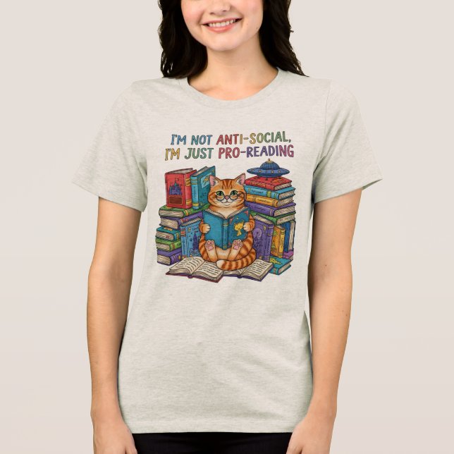 Funny Cat Reading T - Shirt - Cat Lover Geschenk (Vorderseite)