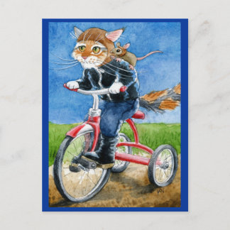 Funny Cat Ride Tricycle Postkarte