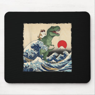 Funny Cat Riding Dinosaur Coole Katze In Sungles W Mousepad