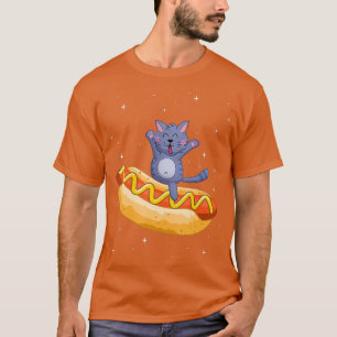 Funny Cat Riding riesiger Hot Dog im Weltraum verr T-Shirt
