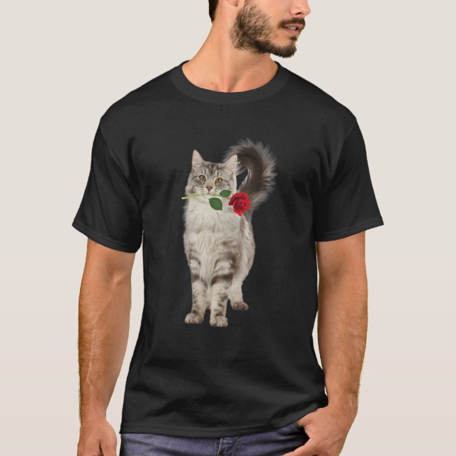 Funny Cat Rose Valentine Day Animal Lovers Kitten T-Shirt (Vorderseite)