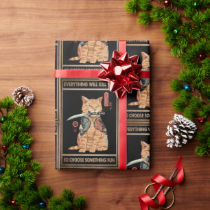 Funny Cat Samurai Alles wird dich töten Geschenkpapier