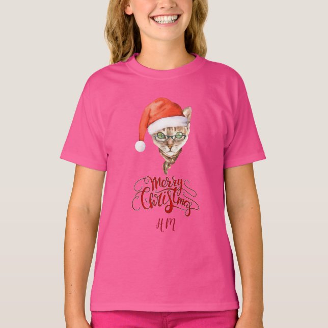 Funny Cat Santa Winter Frohe Weihnachten T-Shirt (Vorderseite)