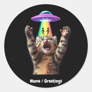 Funny Cat Selfie Alien UFO Unglaublich witzig anpa Runder Aufkleber