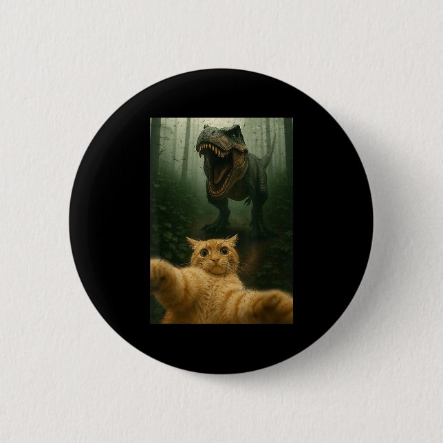 Funny Cat Selfie Dinosaur Meme Animals Lover Graph Button (Vorderseite)