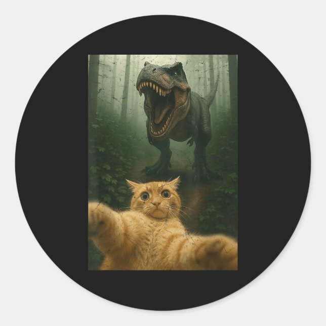 Funny Cat Selfie Dinosaur Meme Animals Lover Graph Runder Aufkleber (Vorderseite)