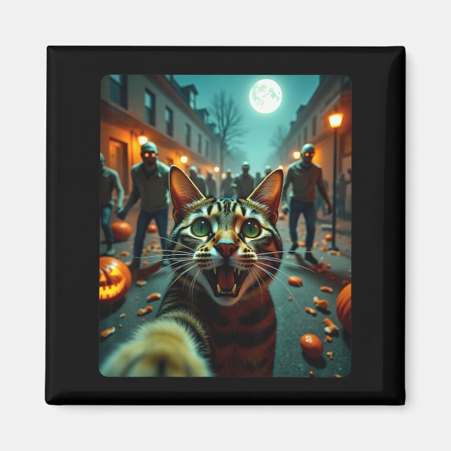 Funny Cat Selfie Halloween Zombies Humor  Magnet (Vorne)