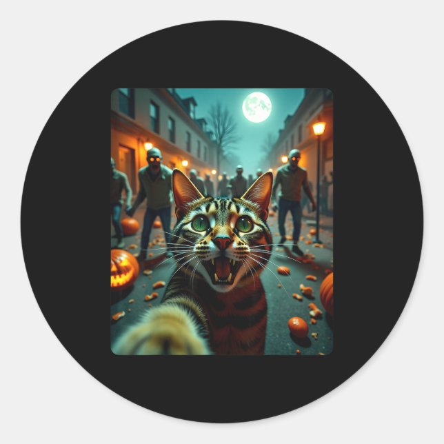 Funny Cat Selfie Halloween Zombies Humor  Runder Aufkleber (Vorderseite)