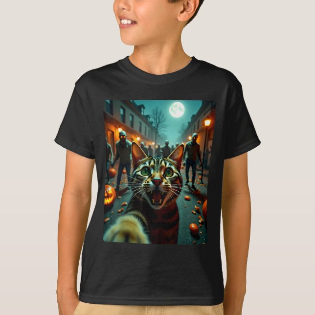 Funny Cat Selfie Halloween Zombies Humor  T-Shirt (Vorderseite)