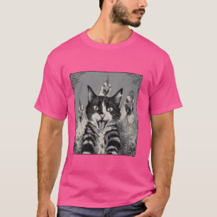 Funny Cat Selfie Mit Hühnern Humorvolle Hauskatze  T-Shirt
