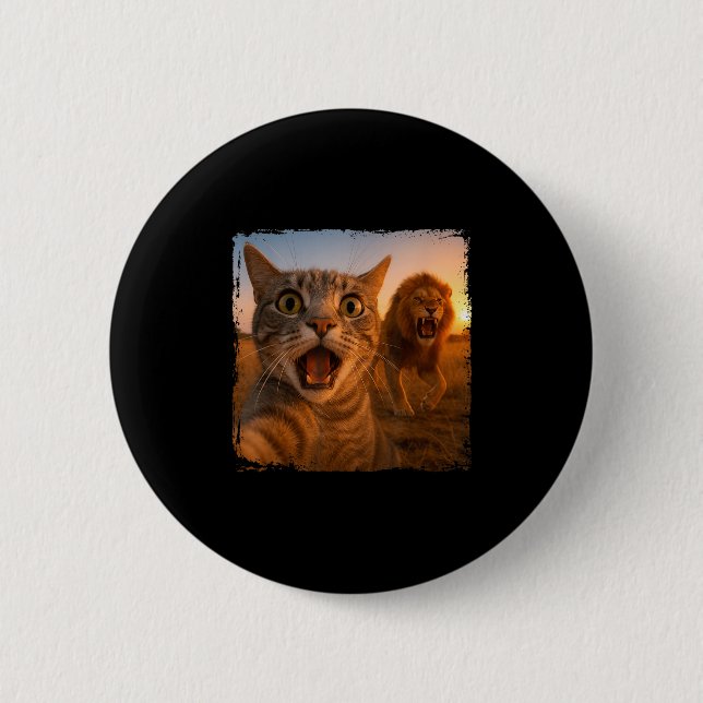 Funny Cat Selfie mit Lion Cat Meme für Männer Frau Button (Vorderseite)