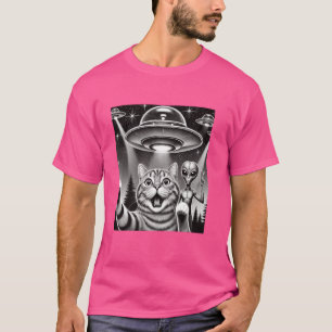 Funny Cat Selfie mit UFO Alien Abduction Extrater T-Shirt