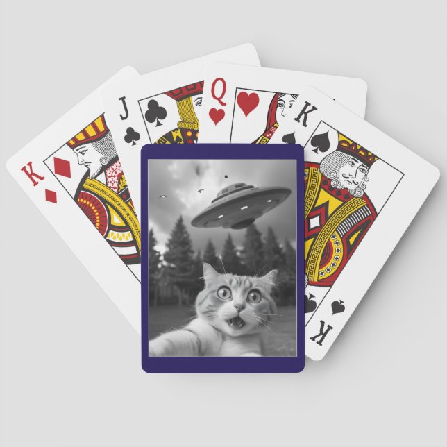 Funny Cat Selfie mit UFO Alien Drones Spielkarten (Rückseite)