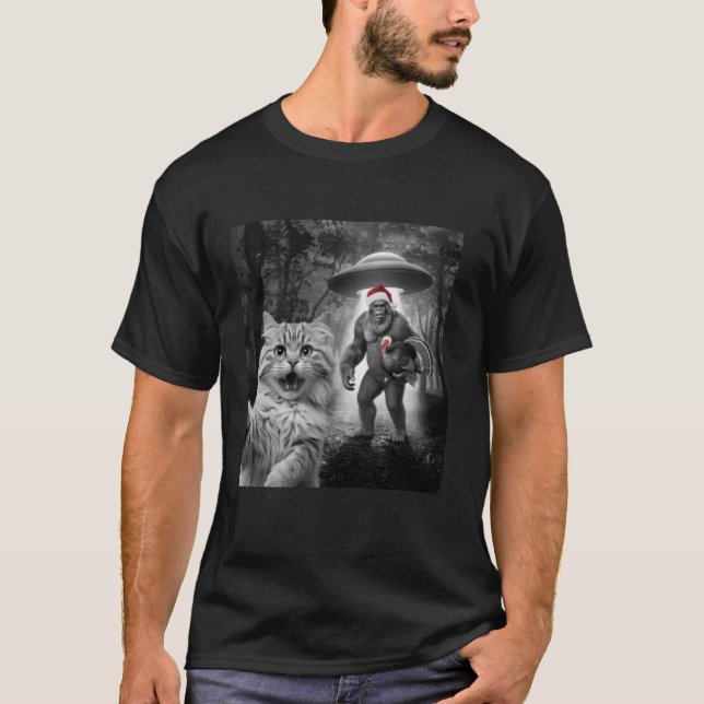 Funny Cat Selfie mit UFO Bigfoot Halten Türkei als T-Shirt (Vorderseite)