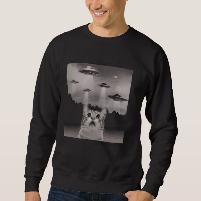 Funny Cat Selfie mit UFOs Sweatshirt (Vorderseite)