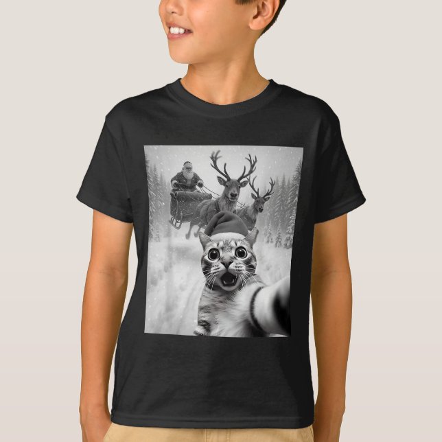 Funny Cat Selfie Santa Merry Christmas Xmas Pajama T-Shirt (Vorderseite)