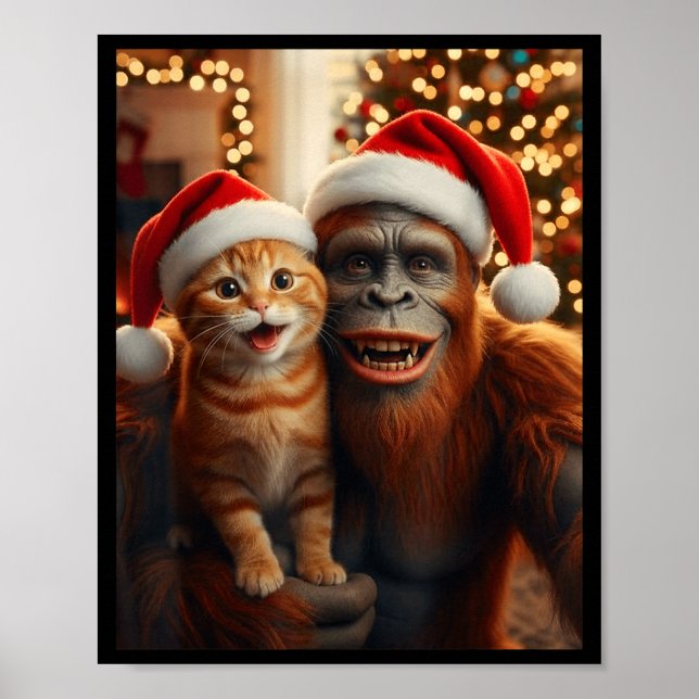 Funny Cat Selfie With Bigfoot Christmas Sasquatch  Poster (Vorne)