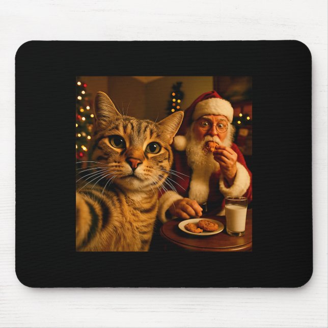 Funny Cat Selfie With Santa Claus Christmas Meme  Mousepad (Vorne)
