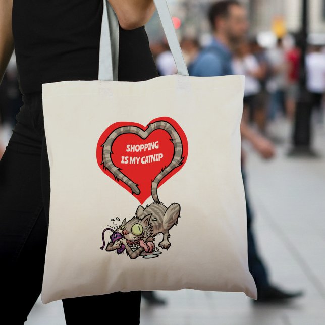 Funny Cat Shopping ist mein Catnip Tabby Cartoon Tragetasche (Von Creator hochgeladen)