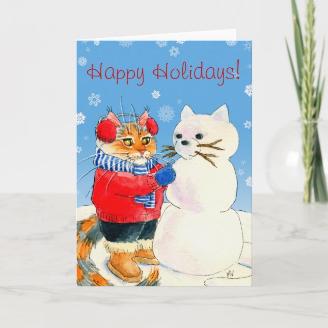 Funny Cat Snowmann Weihnachtswinterkarte Feiertagskarte (Vorderseite)
