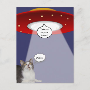 Funny Cat & Spaceship Postkarte