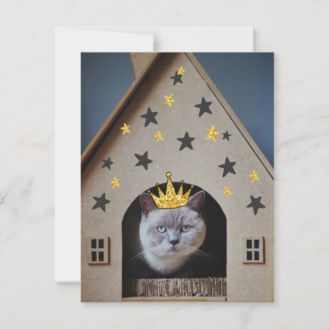 Funny Cat Spaß Golden Glitzer Bling Crown Niedlich Karte (Vorderseite)
