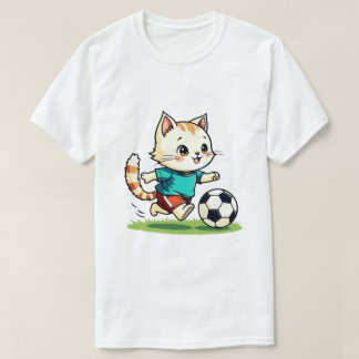 Funny Cat Spielen Fußball Niedlich Katzenjacke Vin T-Shirt