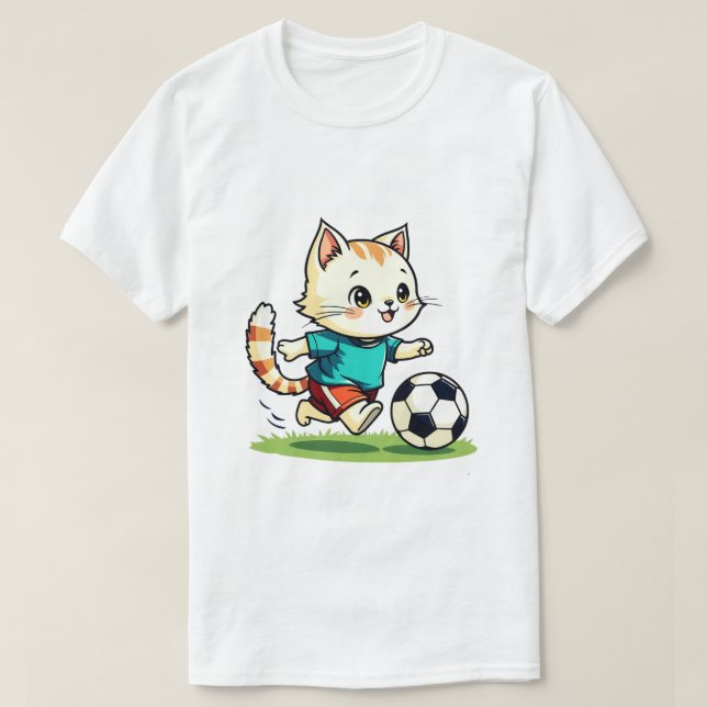 Funny Cat Spielen Fußball Niedlich Katzenjacke Vin T-Shirt (Design vorne)