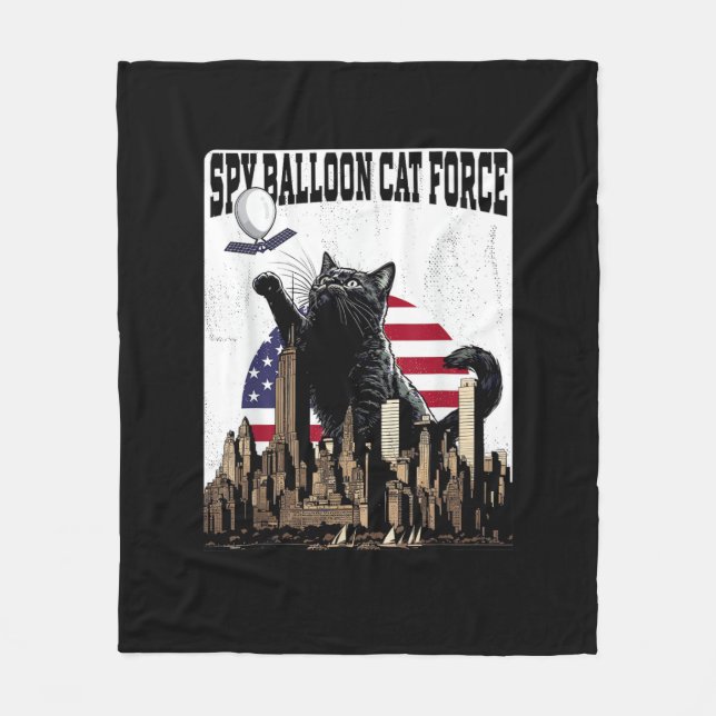 Funny Cat Spy Balloon Fleecedecke (Vorderseite)