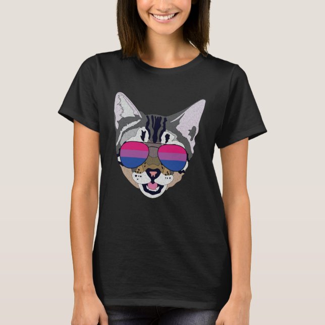 Funny Cat Sunglasses Bisexual Bi Pride Flag Gift T-Shirt (Vorderseite)