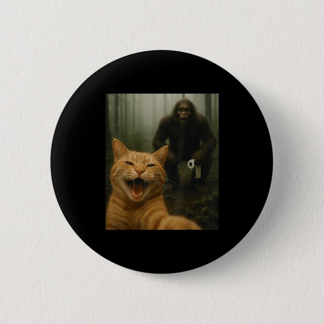 Funny Cat Surprised Happy Selfie With Bigfoot Sasq Button (Vorderseite)