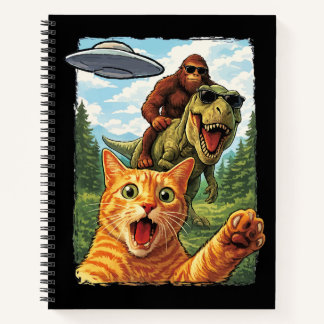 Funny Cat T-Rex Bigfoot UFO Selfie Alien Notebook Notizbuch