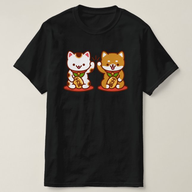 Funny Cat T - Shirt - Maneki-neko Hoch fünf (Design vorne)